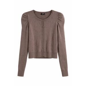 NWT H&M Puff Shoulder Button Cardigan Taupe Brown Knit Sweater Button Front S